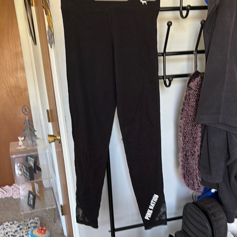 PINK Full-Length Textured Leggings with Wide Waistband